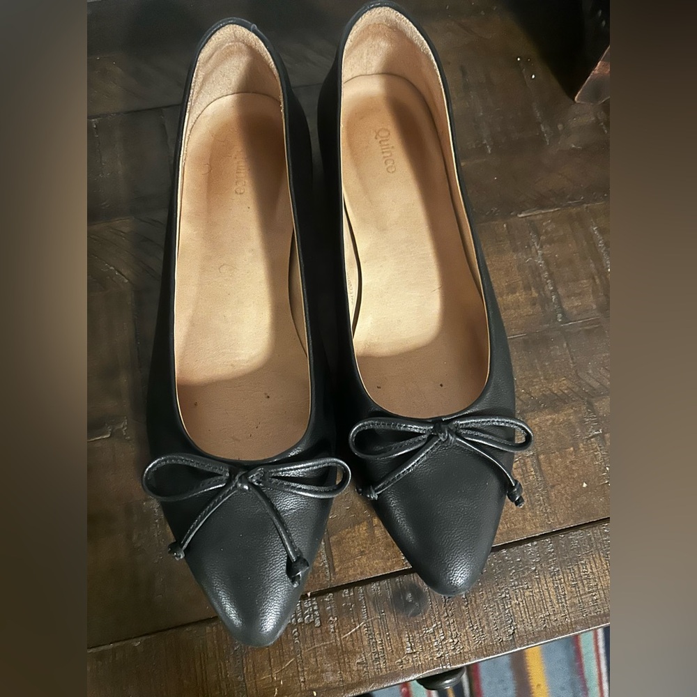 Quince Black Pointed Toe Bow Flats